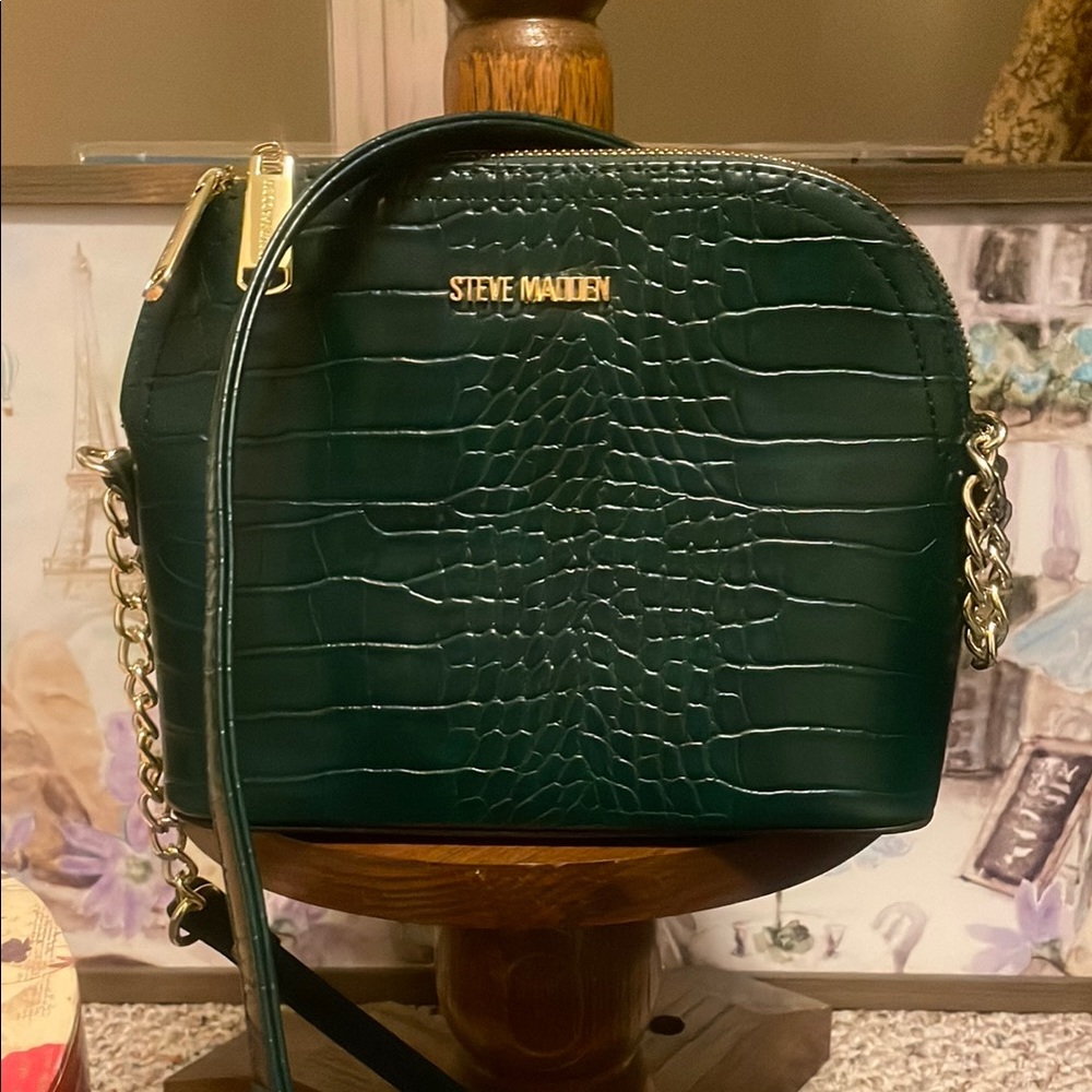 Steve Madden Dark Green Croc-Embossed Crossbody Bag